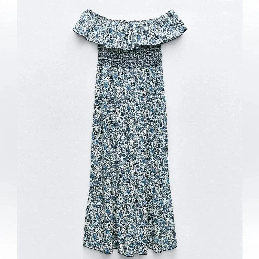 ZARA BLOGERS FAVORITE PRINTED OFF THE SHOULDER FAMOUS PORTOFINO DRESS